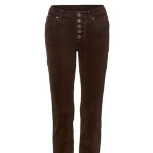 New F22 CAbi chocolate corduroy button fly skinny size 2